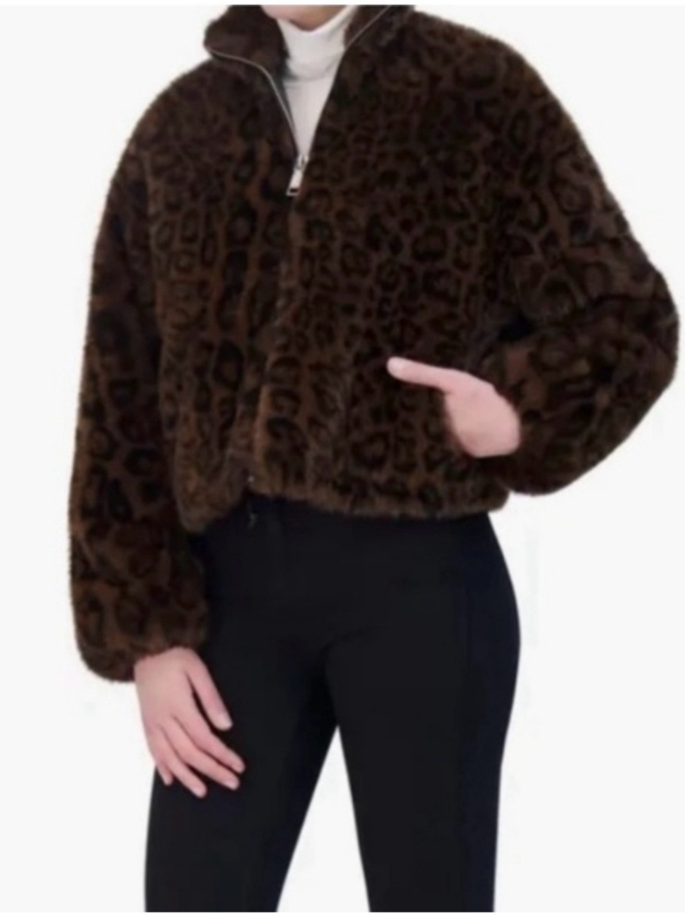 Rebecca Minkoff Brown Leopard Faux-Fur Zip Teddy Jacket
